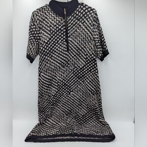 Calvin Klein Abstract Knit Quarter-Zip Short Sleeve Mock Neck Mini Dress Medium